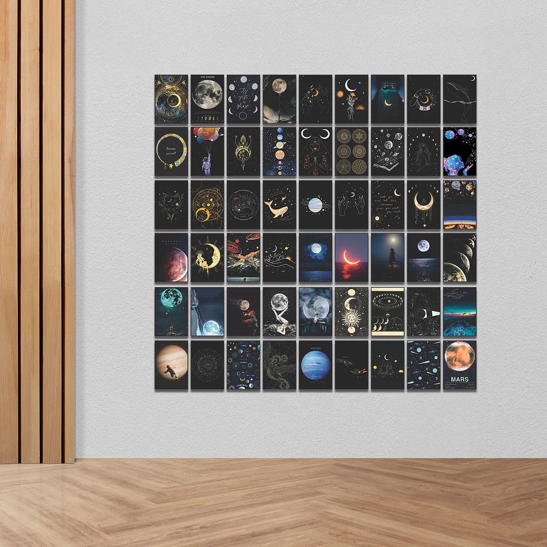 Cvanu 54Pcs Space & Moon Aesthetic Printed Poster Wall Collage Kit With Glue Dot Tape For Wall Decoration (6Inchx4Inch)_202310-1